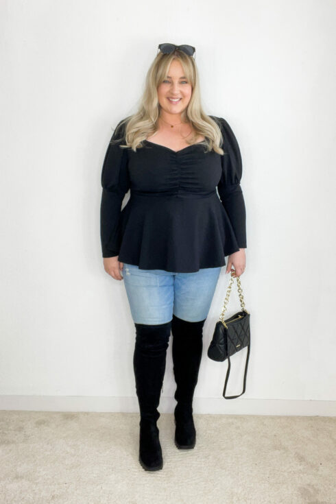 Oberteil Boohoo Helle Skinny Jeans Overknees Schwarz