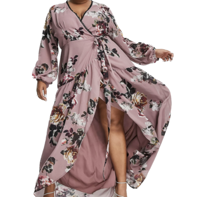 Blumen Kleid Maxikleid Chiffon Volant Kleid Wickelkleid Print Blumenmuster