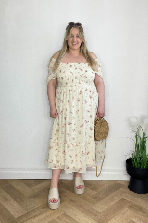 Kleid Beige Blumenmuster